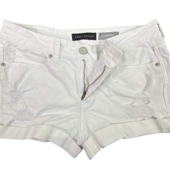 Aeropostale Distressed Denim Tomboy Shorts Size 4 White Measurements Included - Picture 1 of 12